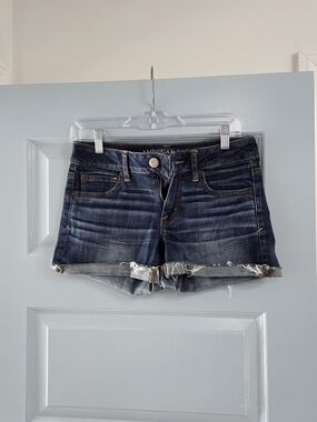American Eagle Outfitters Dark Indigo Frayed Denim Shorts